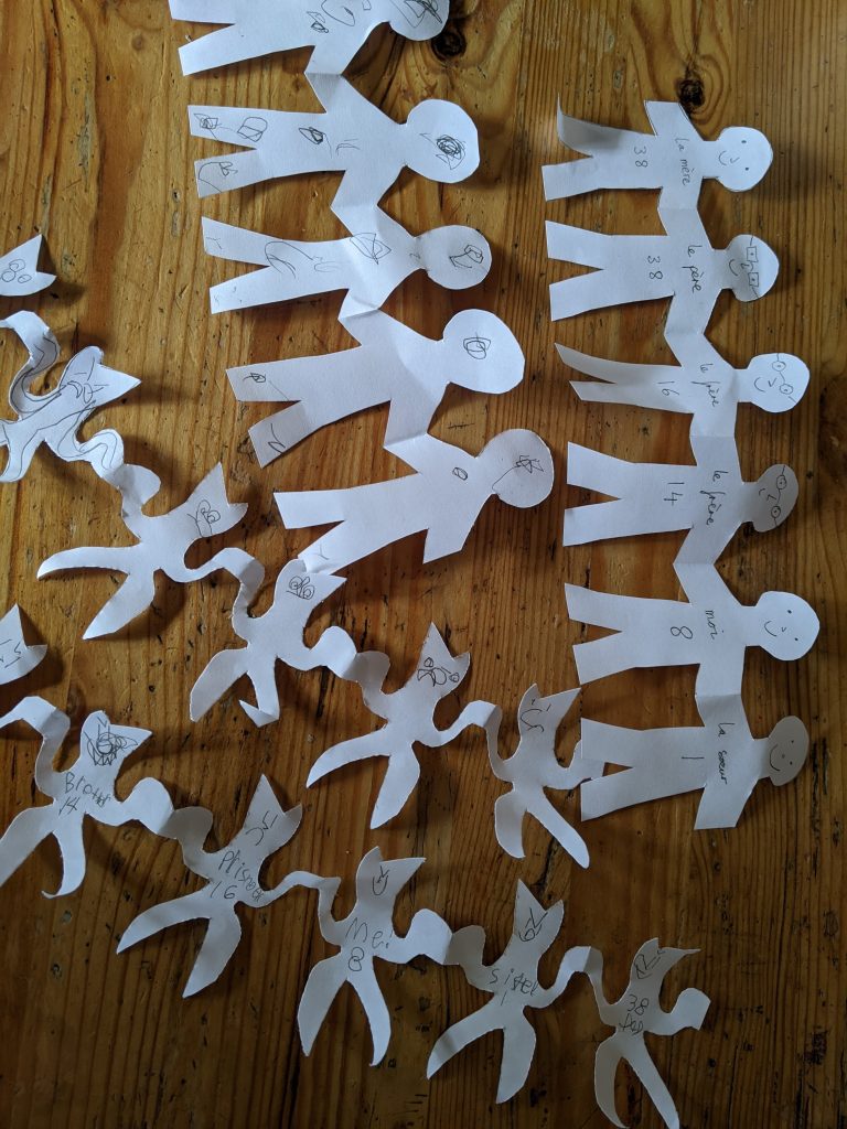 Paper dolls on a table
